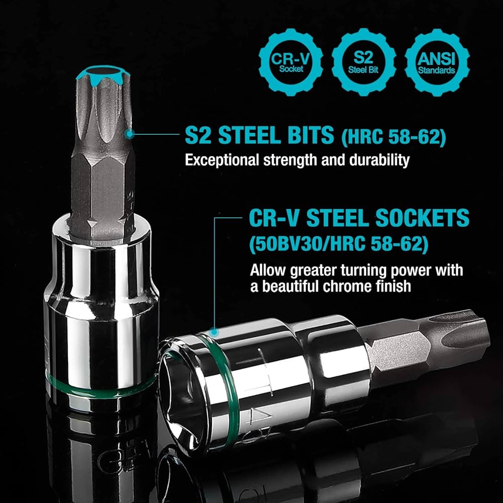 DURATECH 21-Piece Bit Socket Set, 3/8'' Drive Torx, Allen